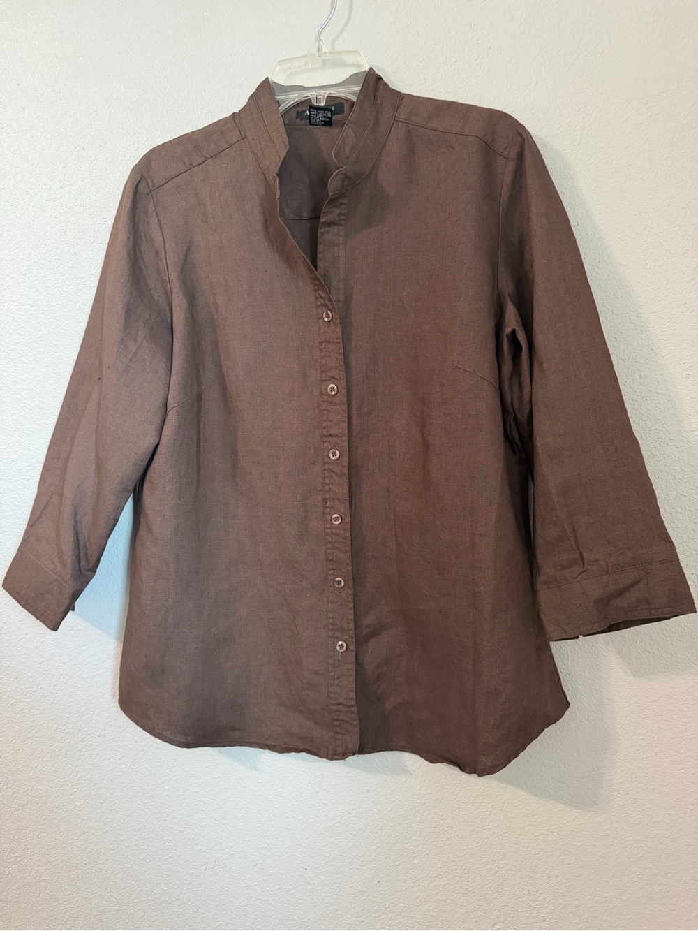 Autograph NY 100% Linen Brown Mandarin Collar Shirt XL 🤎